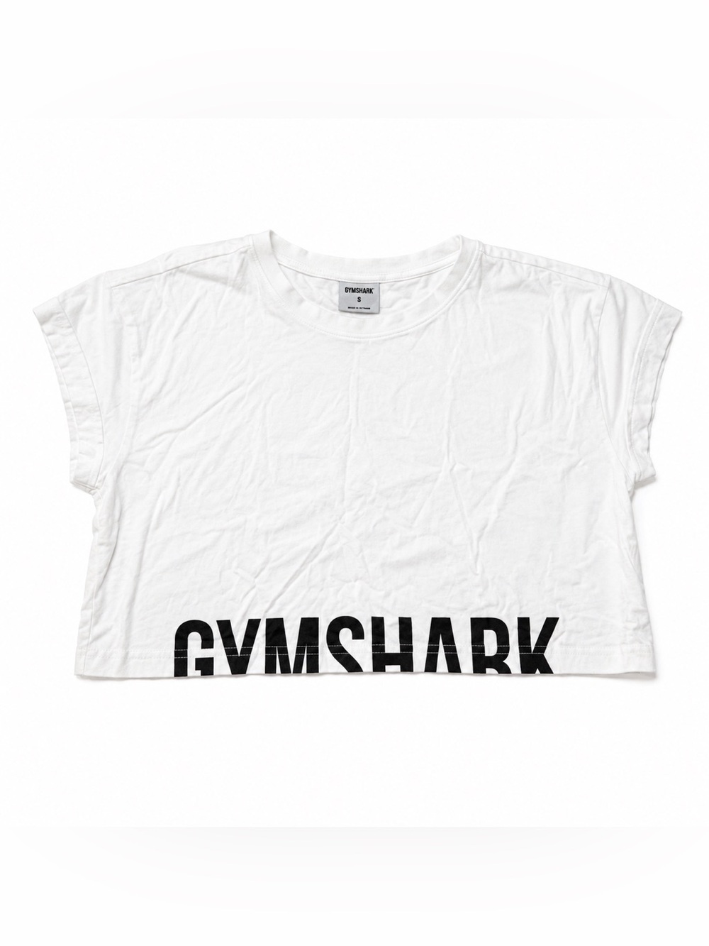 Gymshark White Cropped Logo Tee with Black Lettering